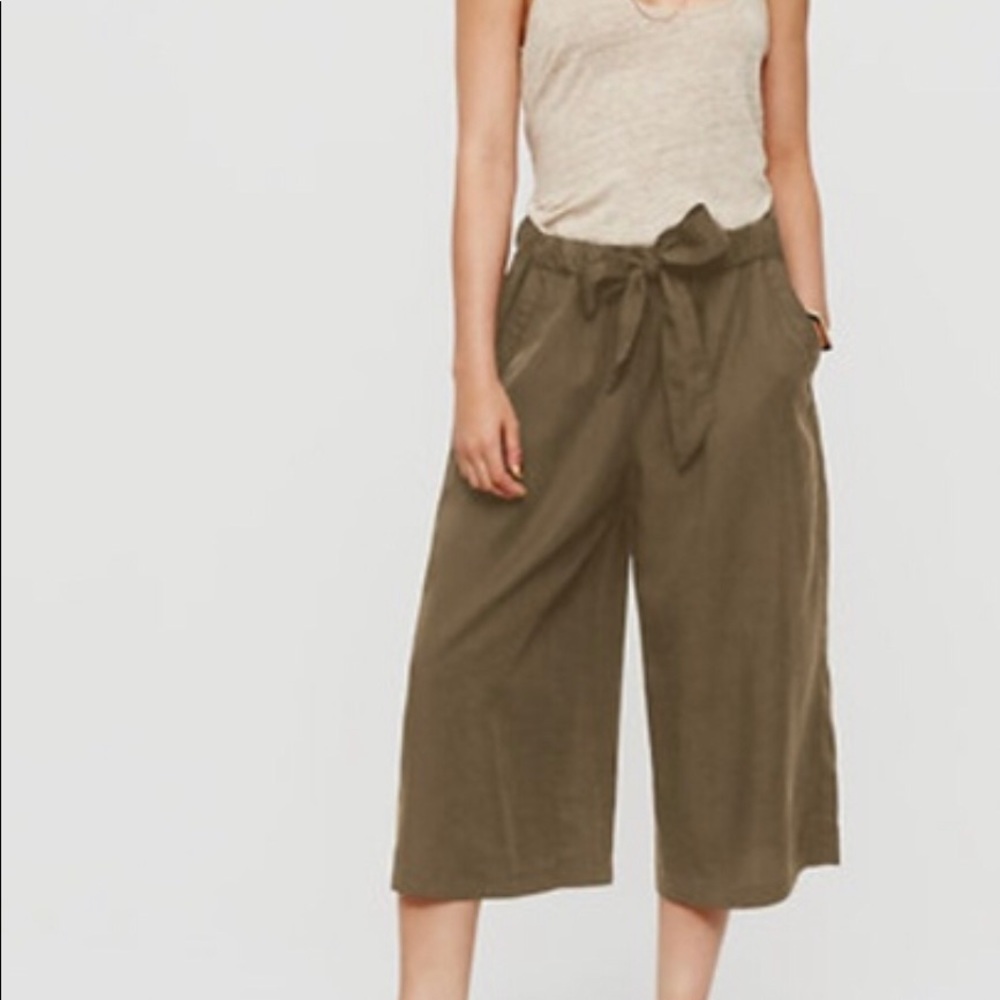 Lou & Grey Tie Culottes Olive Wide Leg XS